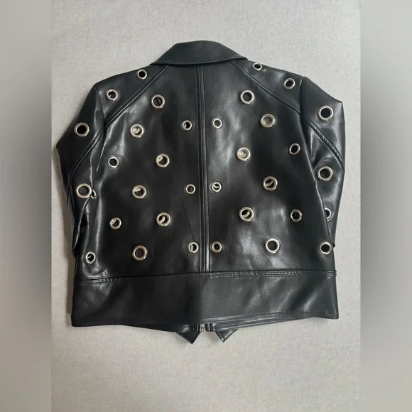 Black Leather Jacket with Grommet Detailing - Picture 2 of 3